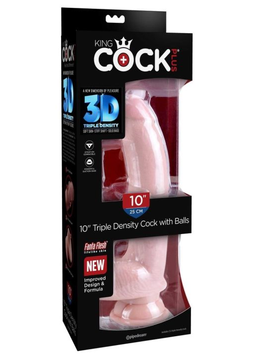 King Cock Plus Triple Density Dildo with Balls 10in - Vanilla - Image 2