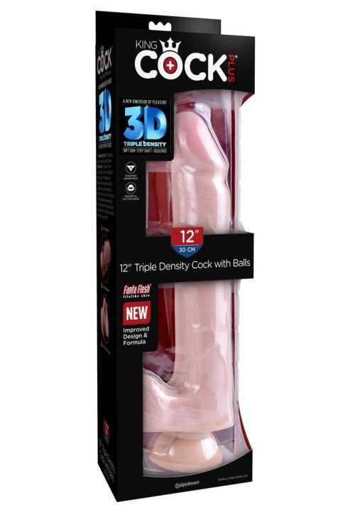 King Cock Plus Triple Density Dildo with Balls 12in - Vanilla - Image 2