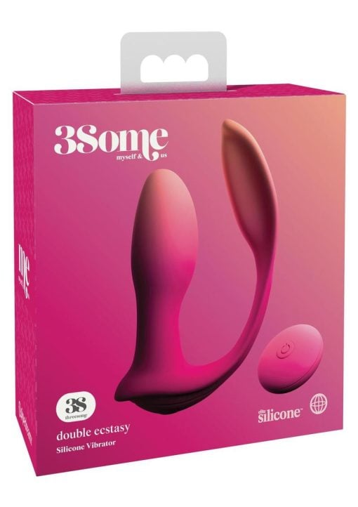 Threesome Double Ecstasy Silicone Rechargeable Vibrator With Remote Control - Pink - Image 2