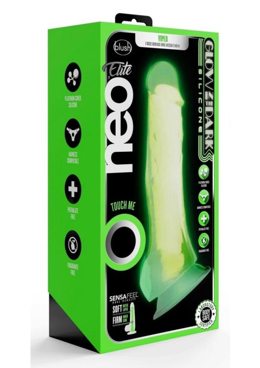 Neo Elite Glow in the Dark Dildo With Balls 7.5in - Green - Image 2
