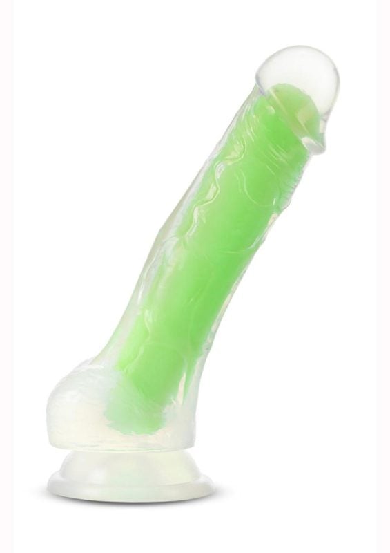 Neo Elite Glow in the Dark Dildo with Balls 7.5in - Green