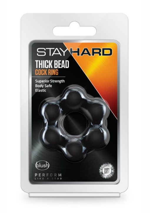 Stay Hard Thick Bead Cock Ring - Black - Image 2