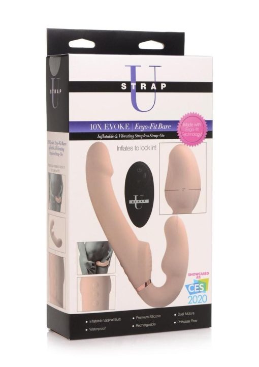Strap U Inflatable Rechargeable Silicone Ergo Fit Strapless Strap-On with Remote Control - Vanilla - Image 2