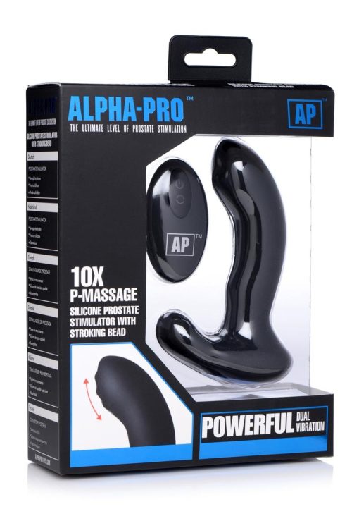 Alpha-Pro P-MASSAGE Prostate Stimulator with Stroking Bead - Black - Image 2