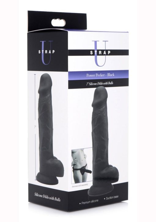 Strap U Silicone Dildo with Balls - Black - Image 2