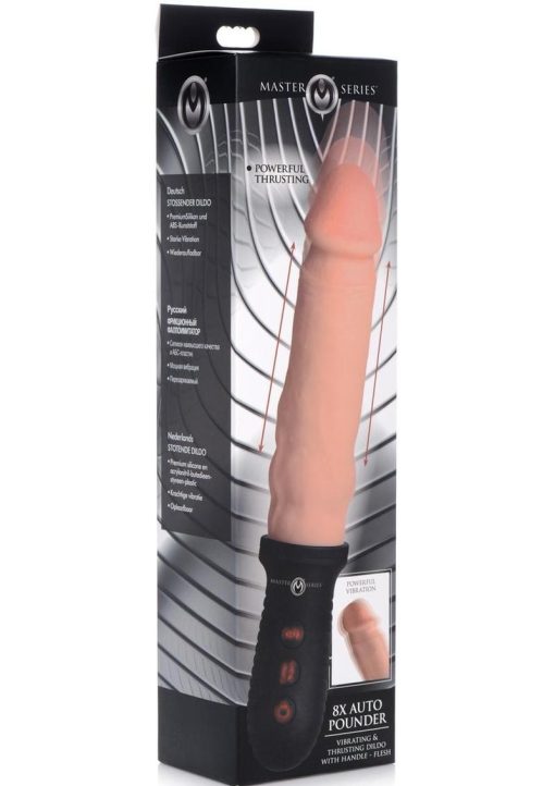 Master Series 8x Auto Pounder Rechargeable Silicone Vibrating and Thrusting Dildo With Handle 10in - Vanilla - Image 2