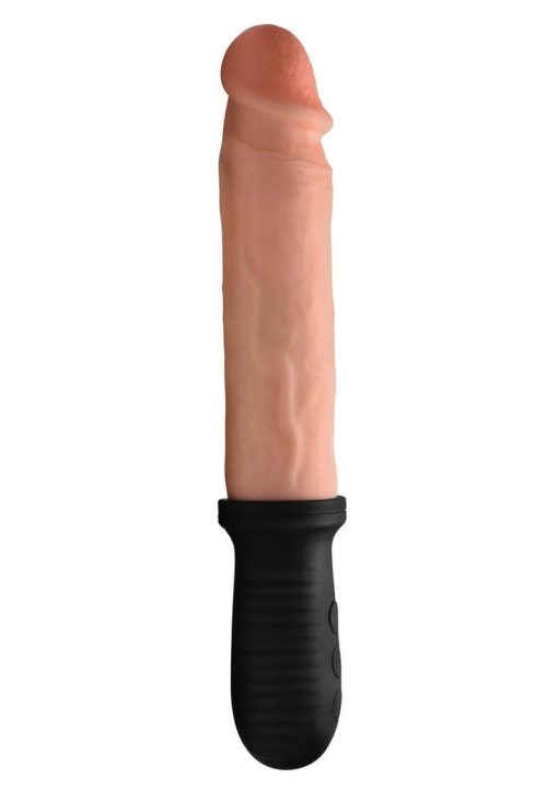 Master Series 8x Auto Pounder Rechargeable Silicone Vibrating and Thrusting Dildo With Handle 10in - Vanilla - Image 4
