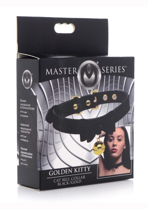 Master Series Golden Kitty Cat Bell Collar - Black/Gold - Image 2