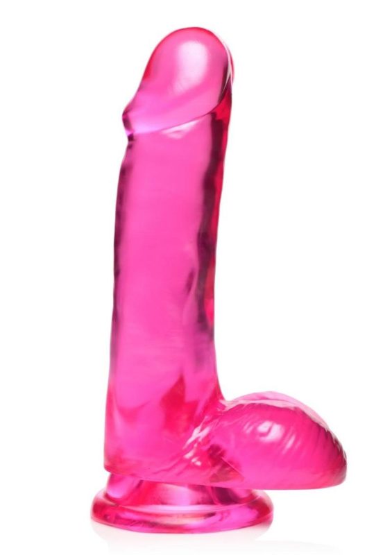 Lollipop Slim Stick Dildo with Balls 6in - Cherry Ice