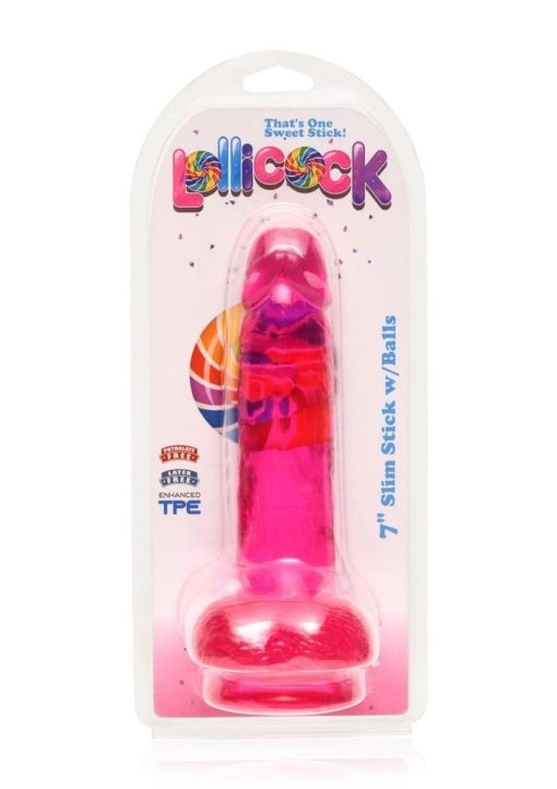 Lollicock Slim Stick Dildo with Balls 7in - Cherry Ice - Image 2