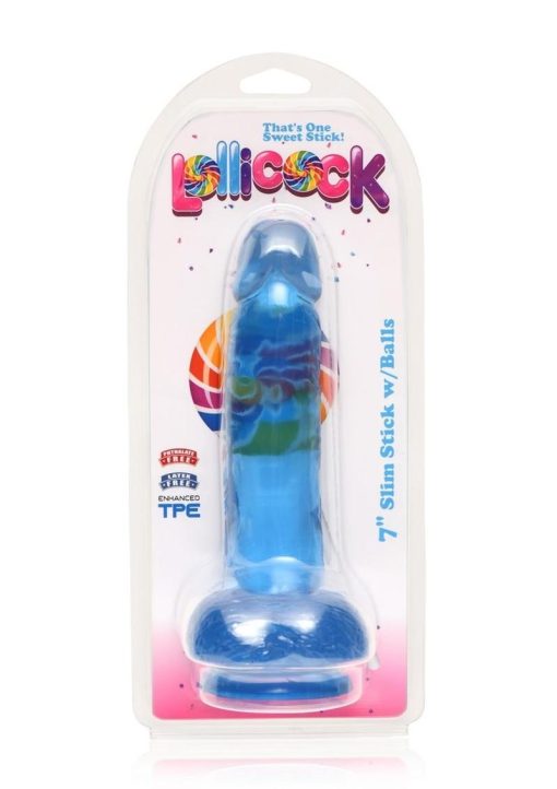 Lollicock Slim Stick Dildo with Balls 7in - Berry Ice - Image 2