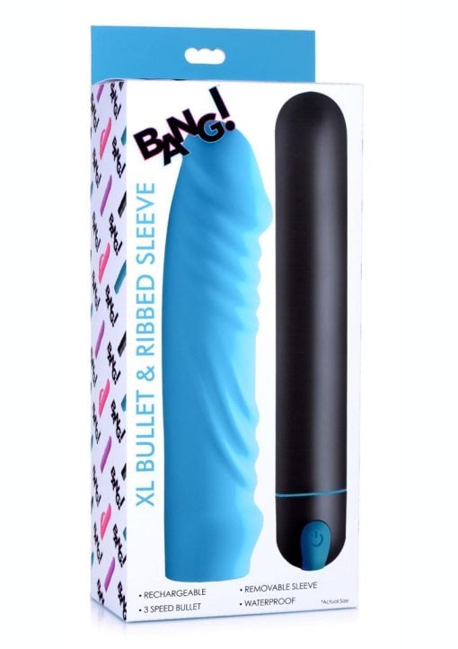 Bang! XL Bullet And Ribbed Silicone Sleeve Set - Blue - Image 2