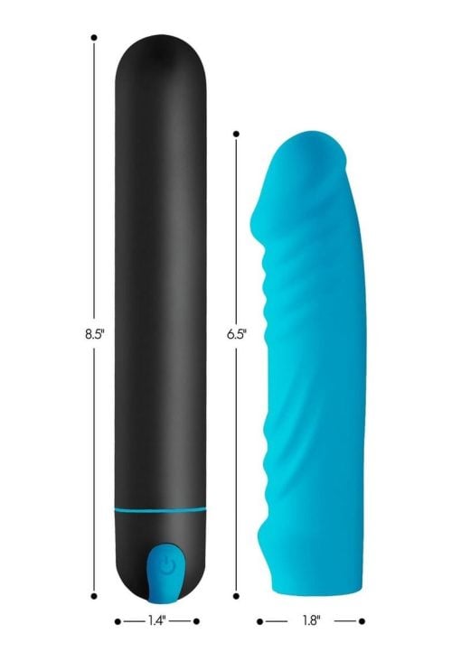 Bang! XL Bullet And Ribbed Silicone Sleeve Set - Blue - Image 4