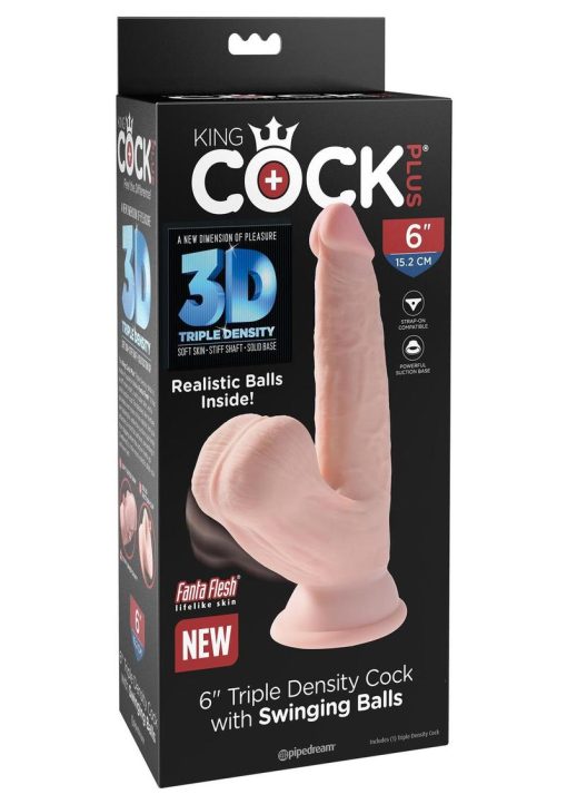 King Cock Triple Density Cock with Swinging Balls 6in - Vanilla - Image 2