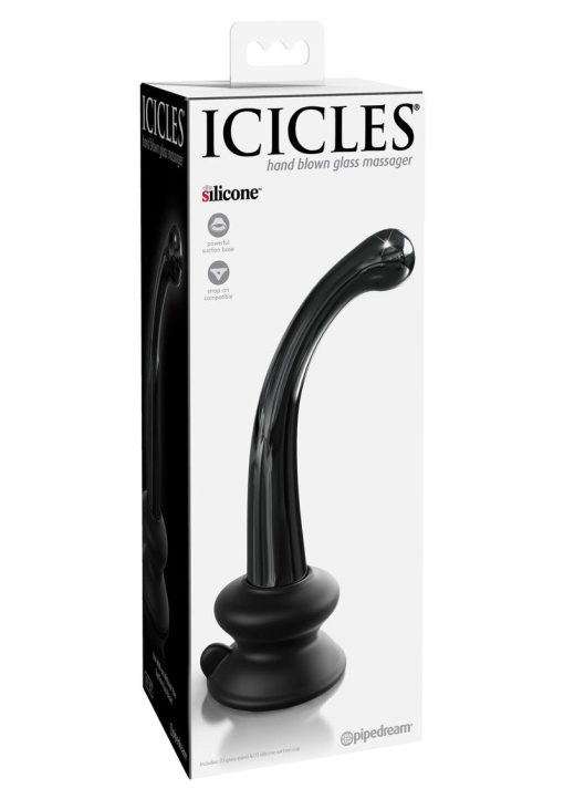 Icicles No 87 Glass G-Spot Wand With Bendable Silicone Suction Cup - Black - Image 2