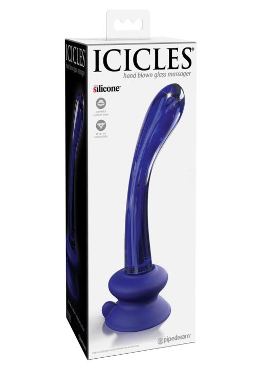 Icicles No 89 Glass G-Spot Wand With Bendable Silicone Suction Cup - Blue - Image 2