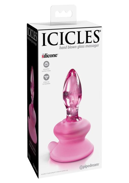 Icicles No 90 Glass Anal Plug With Bendable Silicone Suction Cup - Pink - Image 2