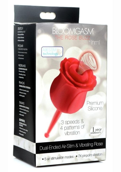 Inmi Bloomgasm Sucking and Vibrating Rose Silicone Rechargeable Clit Stimulator - Red - Image 2