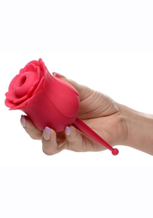 Inmi Bloomgasm Sucking and Vibrating Rose Silicone Rechargeable Clit Stimulator - Red - Image 3