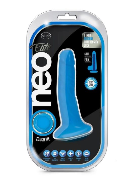 Neo Elite Silicone Dual Density Dildo 6in - Blue - Image 2