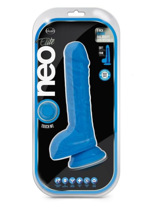 Neo Elite Silicone Dual Density Dildo with Balls 9in - Blue - Image 2