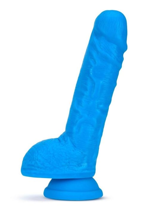 Neo Elite Silicone Dual Density Dildo with Balls 9in - Blue - Image 4