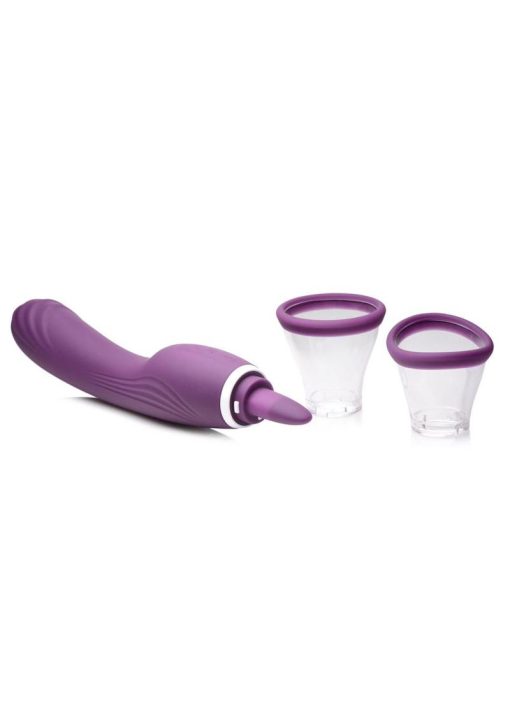 Inmi Shegasm Rechargeable Silicone Licking and Sucking Vibrator - Purple - Image 3
