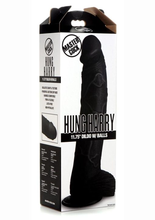 Master Cock Hung Harry Dildo with Balls 11.75in - Black - Image 2