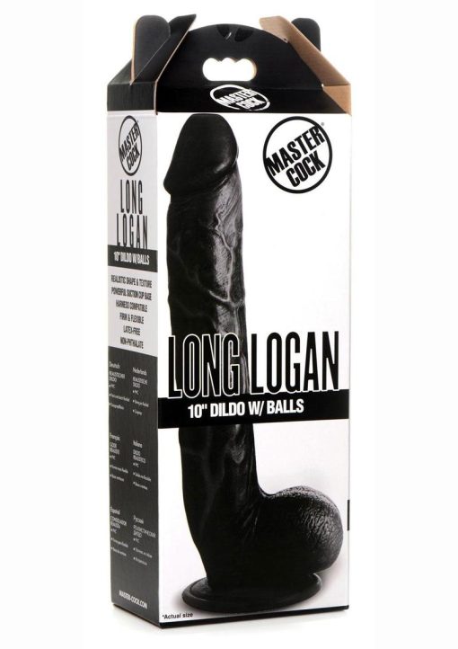 Master Cock Long Logan Dildo with Balls 10in - Black - Image 2