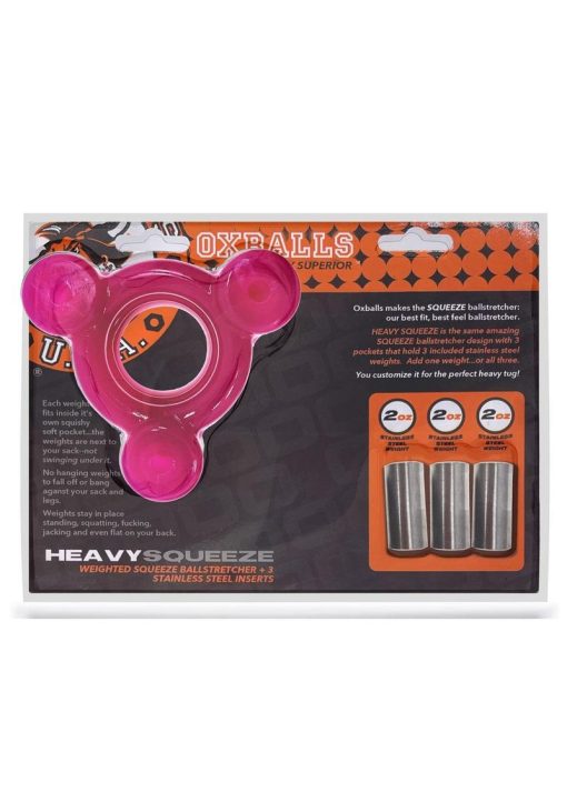 Oxballs Heavy Squeeze Ballstretcher with Stainless Steel Weights - Hot Pink - Image 2