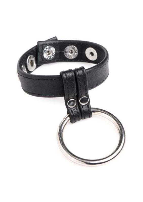 Cock Gear Leather and Steel Cock and Ball Ring - Black