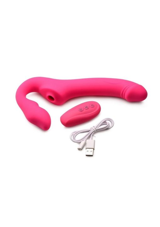 Strap U Licking Vibrating Rechargeable Silicone Strapless Strap-On with Remote Control - Pink - Image 3