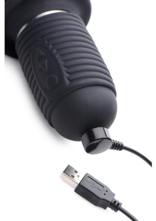 Master Series Vibrating and Thrusting Rechargeable Silicone Dildo - Black - Image 3