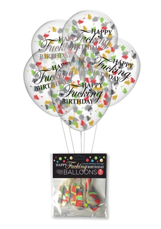 Happy F`n Birthday Confetti Balloons (5 per Pack) - Multicolor