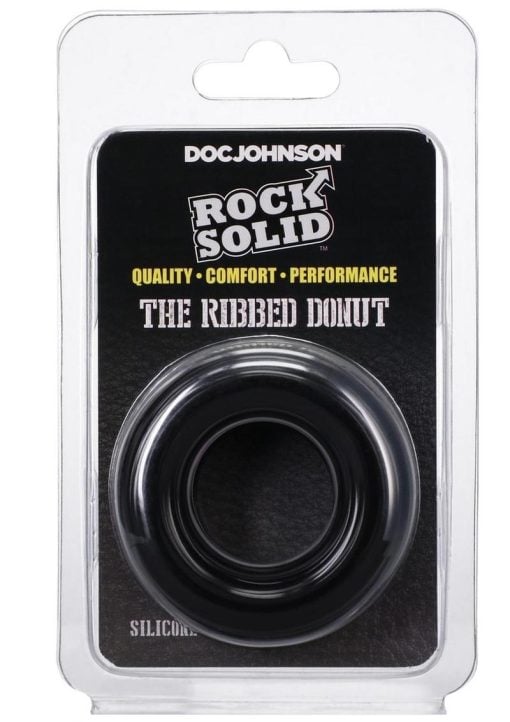 Rock Solid Ribbed Donut Silicone Cock Ring - Black - Image 2