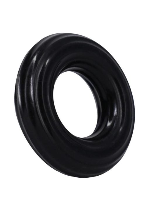 Rock Solid Ribbed Donut Silicone Cock Ring - Black - Image 3