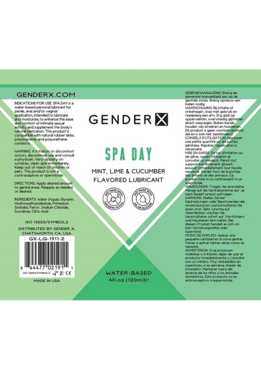 Gender x Spa Day Water Based Flavored Lubricant 4oz - Mint - Image 2