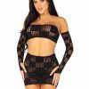 Leg Avenue Checkerboard Net and Opaque Bandeau Mini Skirt and Arm Warmers - OS - Black