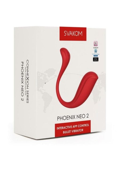 Svakom Phoenix Neo 2 Interactive Rechargeable Silicone Vibrator with Remote Control - Red - Image 2