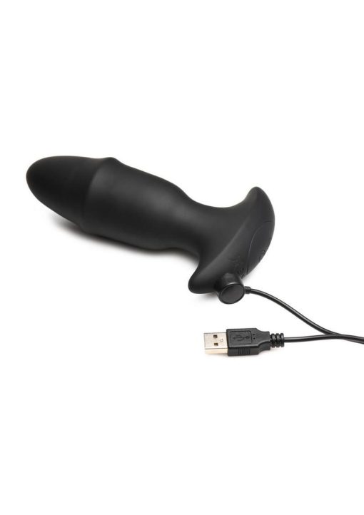 Thunder Plug Butt Slider 7x Sliding Ring Silicone Rechargeable Missle Plug with Remote Control - Black - Image 3