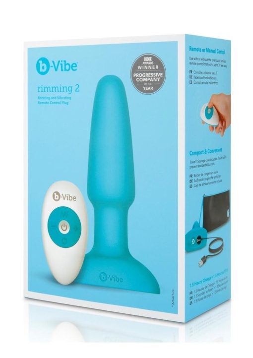B-Vibe Rimming Plug 2 Rechargeable Silicone Anal Plug - Teal - Image 2