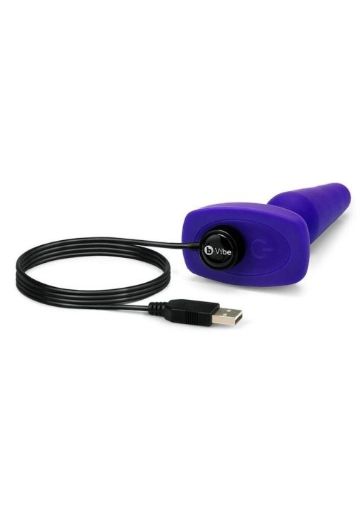 B-Vibe Trio Plug Rechargeable Silicone Anal Plug with Remote Control - Purple - Image 3