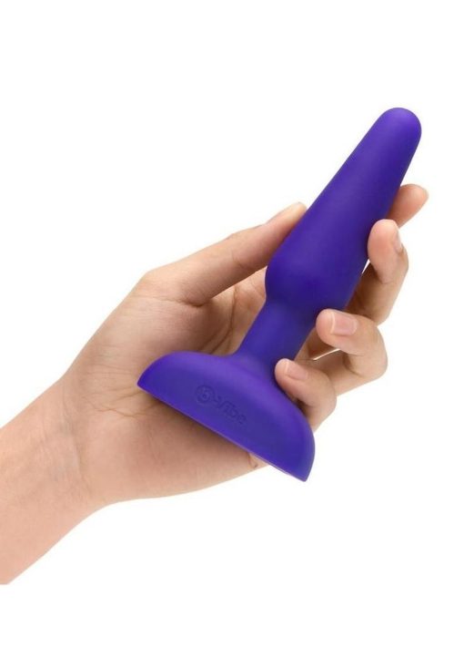 B-Vibe Trio Plug Rechargeable Silicone Anal Plug with Remote Control - Purple - Image 4