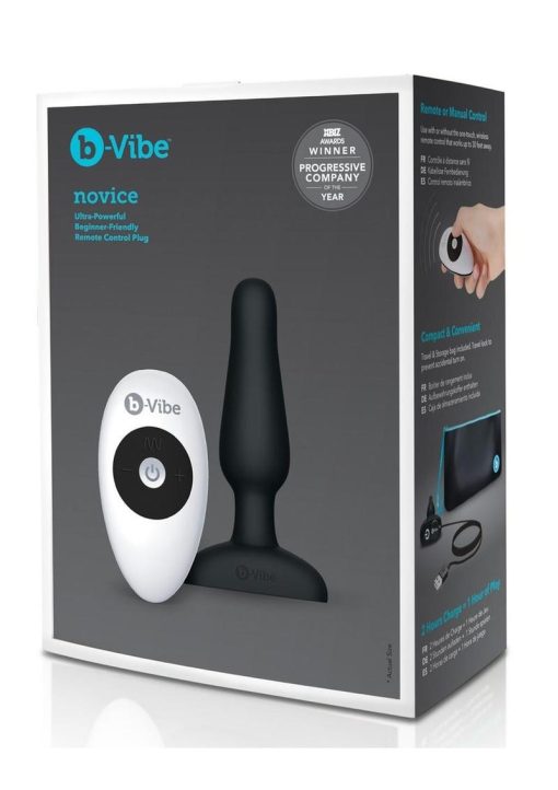 B-Vibe Novice Plug Rechargeable Silicone Anal Plug with Remote Control - Black - Image 2