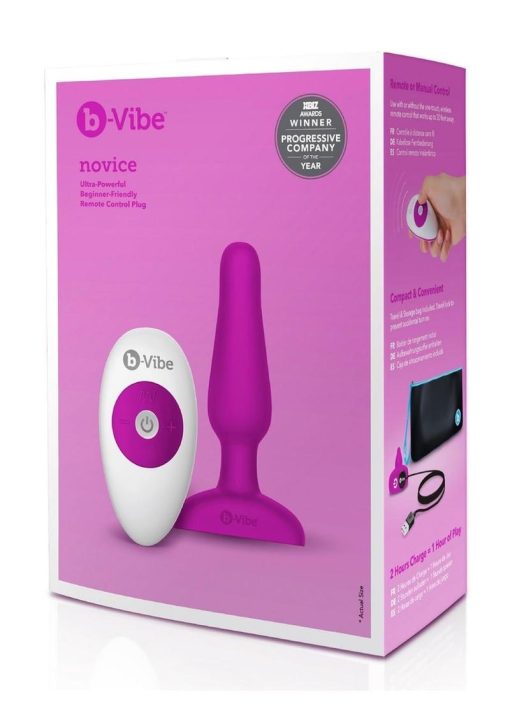 B-Vibe Novice Plug Rechargeable Silicone Anal Plug with Remote Control - Fuchsia - Image 2