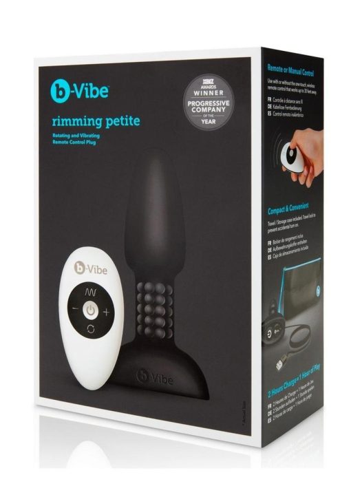 B-Vibe Rimming Petite Rechargeable Silicone Anal Plug with Remote Control - Black - Image 2