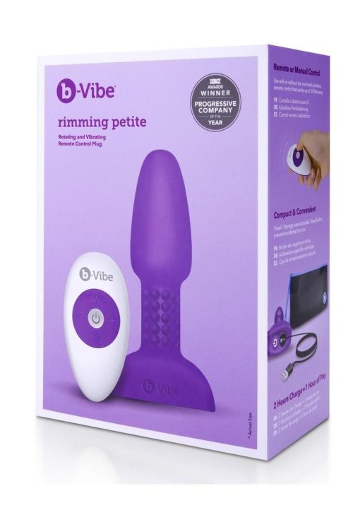 B-Vibe Rimming Petite Rechargeable Silicone Anal Plug with Remote Control - Purple - Image 2