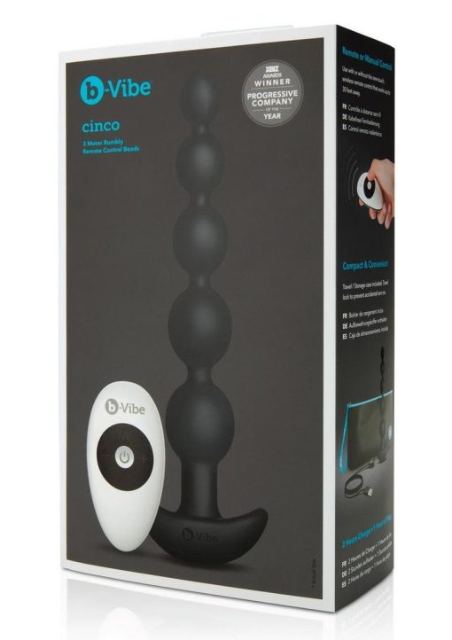 B-Vibe Cinco Rechargeable Silicone Anal Beads - Black - Image 2
