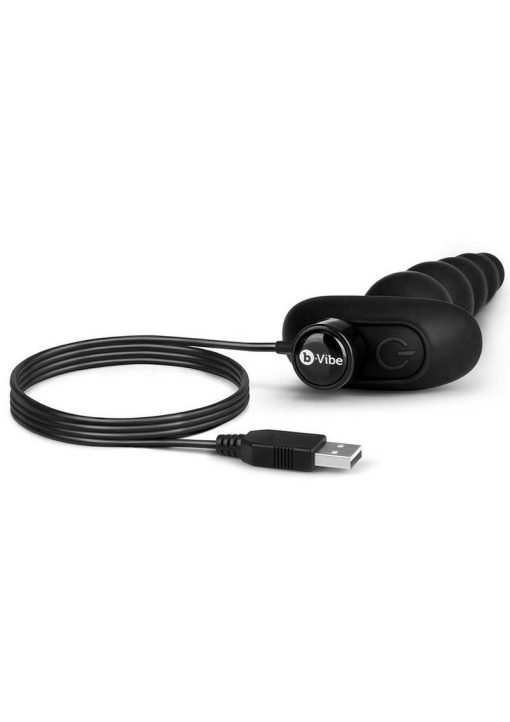 B-Vibe Cinco Rechargeable Silicone Anal Beads - Black - Image 3