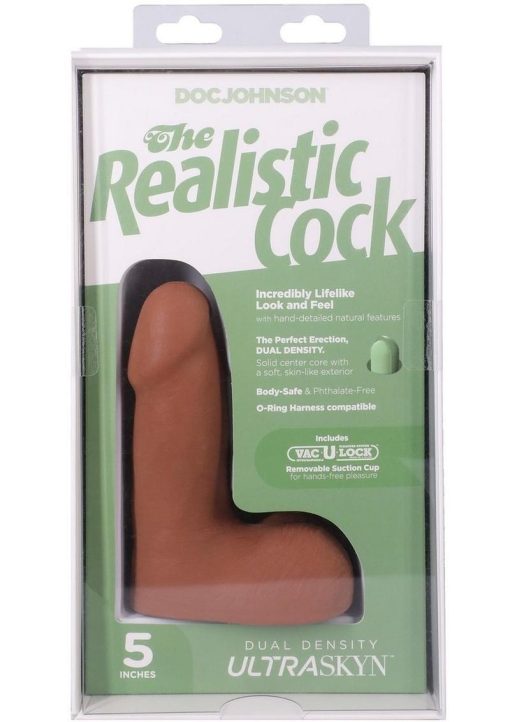 The Realistic Cock with Balls Ultraskyn Removable Vac-U-Lock Suction Cup 5in - Caramel